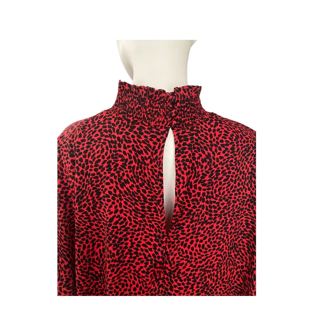 H&M High Neck Leopard Print Blouse Red SIZE XL