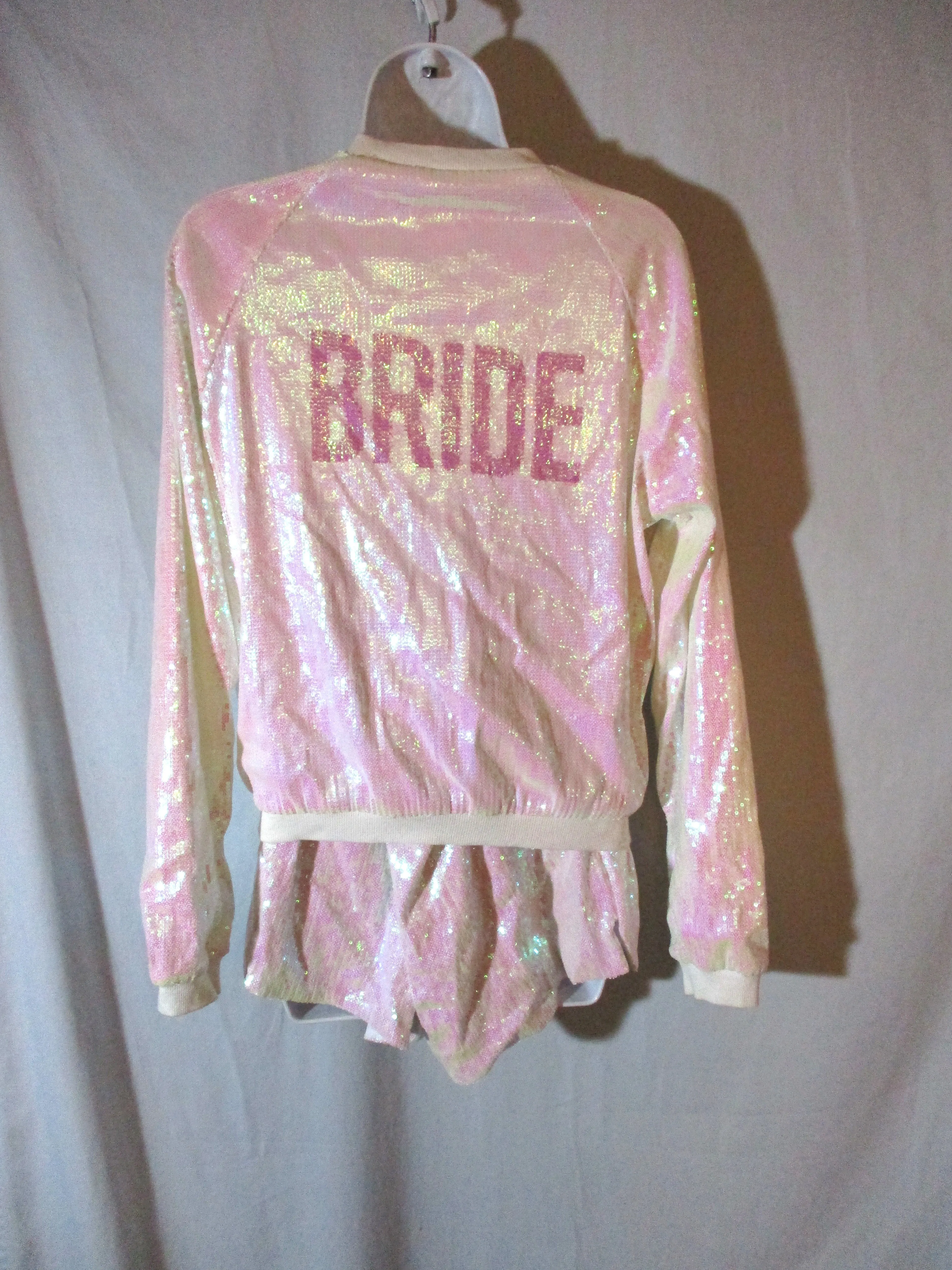 HAYLEY PAIGE "BRIDE" Set Zip Jacket Top Shorts SEQUIN S/M Wedding Bachelorette