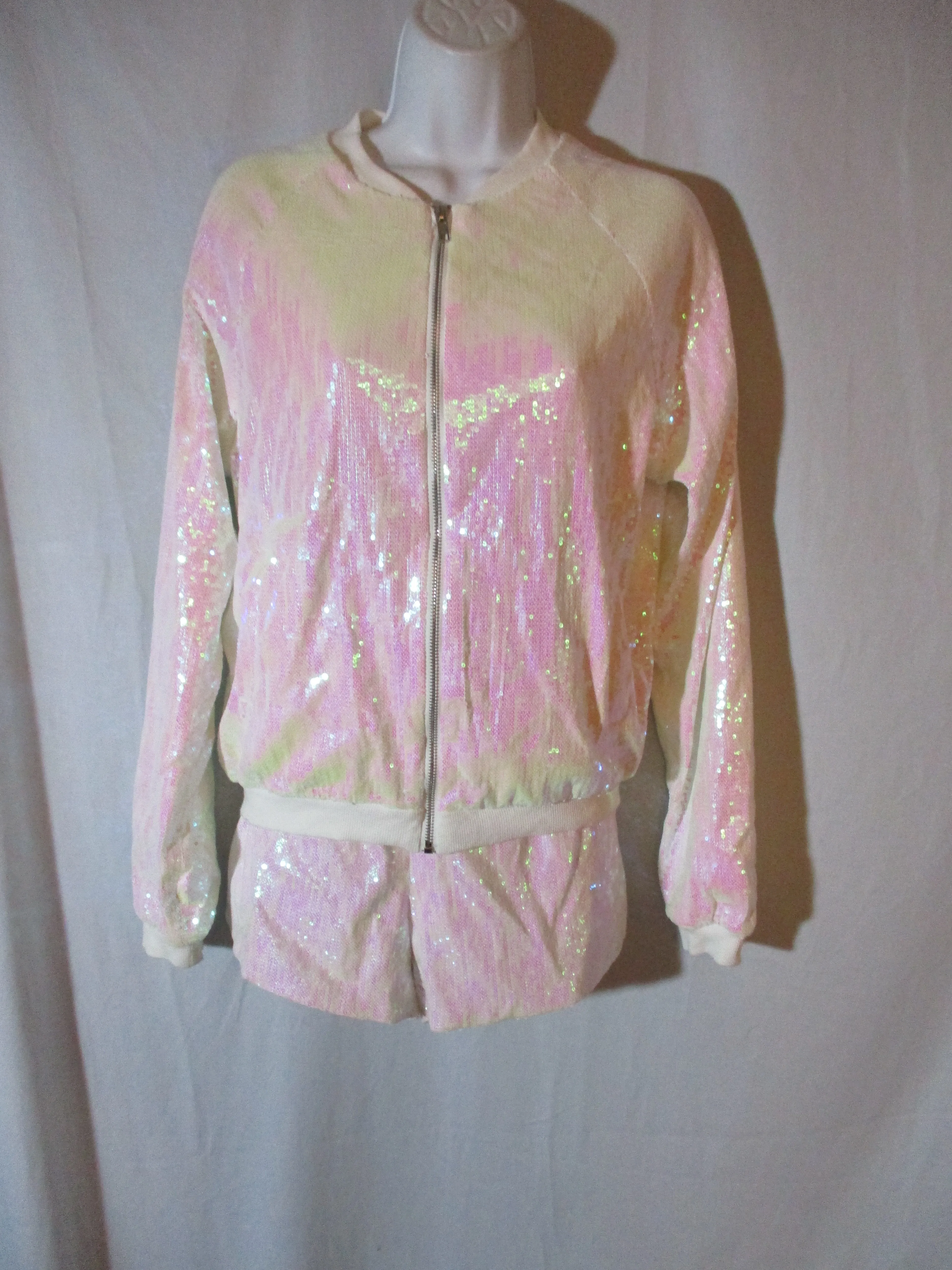 HAYLEY PAIGE "BRIDE" Set Zip Jacket Top Shorts SEQUIN S/M Wedding Bachelorette