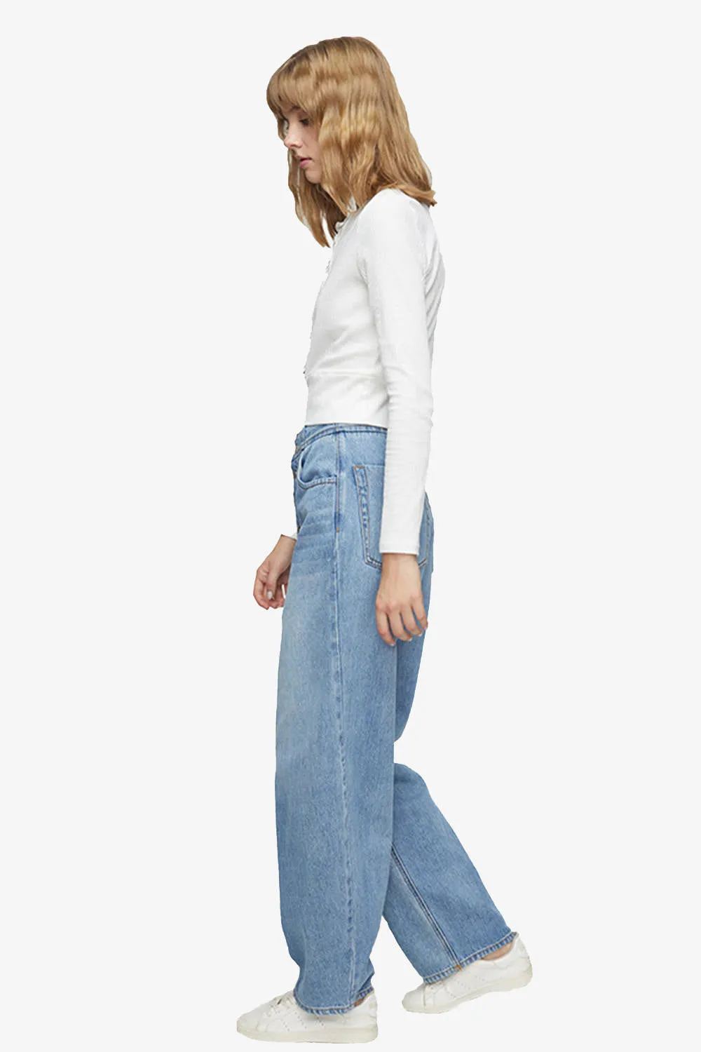 High Rise Button Up Wide Leg Jeans