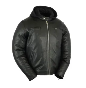 Hooded (removable) Leather Jacket Mens