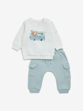 HOP Baby Mint Printed Cotton Sweatshirt and Joggers Set