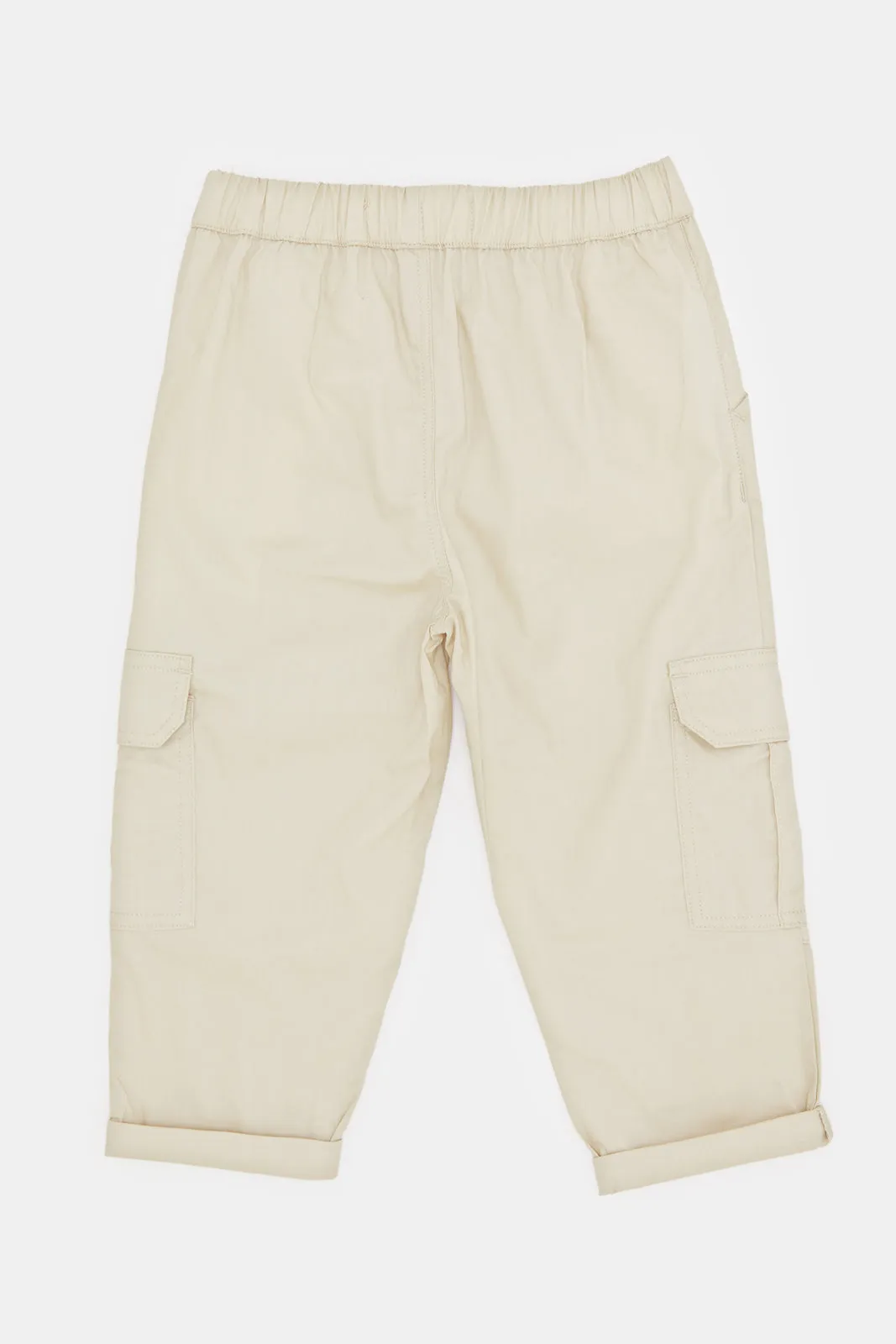 Infant Boys Beige Cargo Pull Up Pants