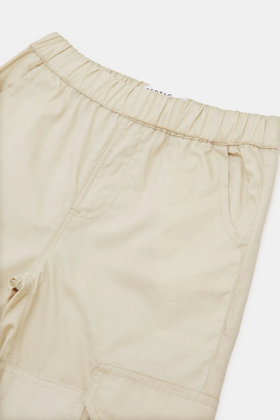 Infant Boys Beige Cargo Pull Up Pants