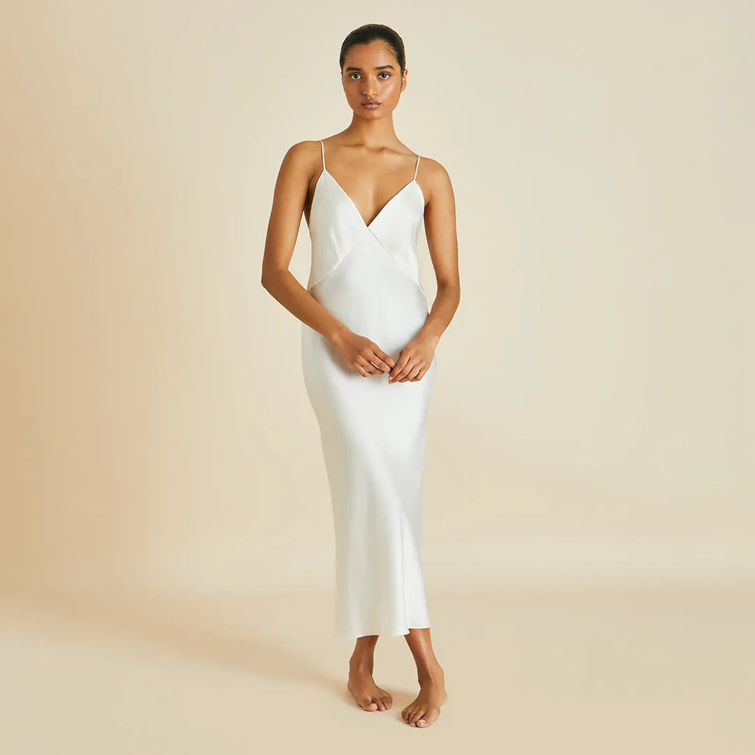 Issa Ivory Slip Dress in Silk Satin