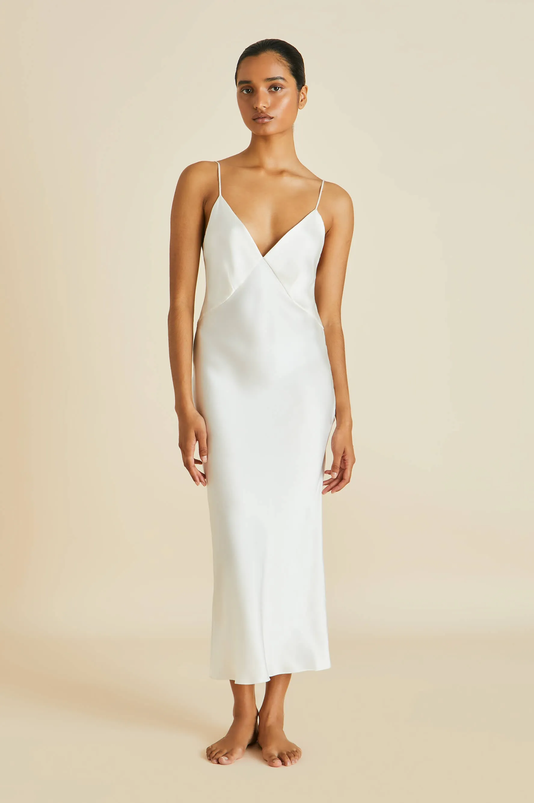 Issa Ivory Slip Dress in Silk Satin