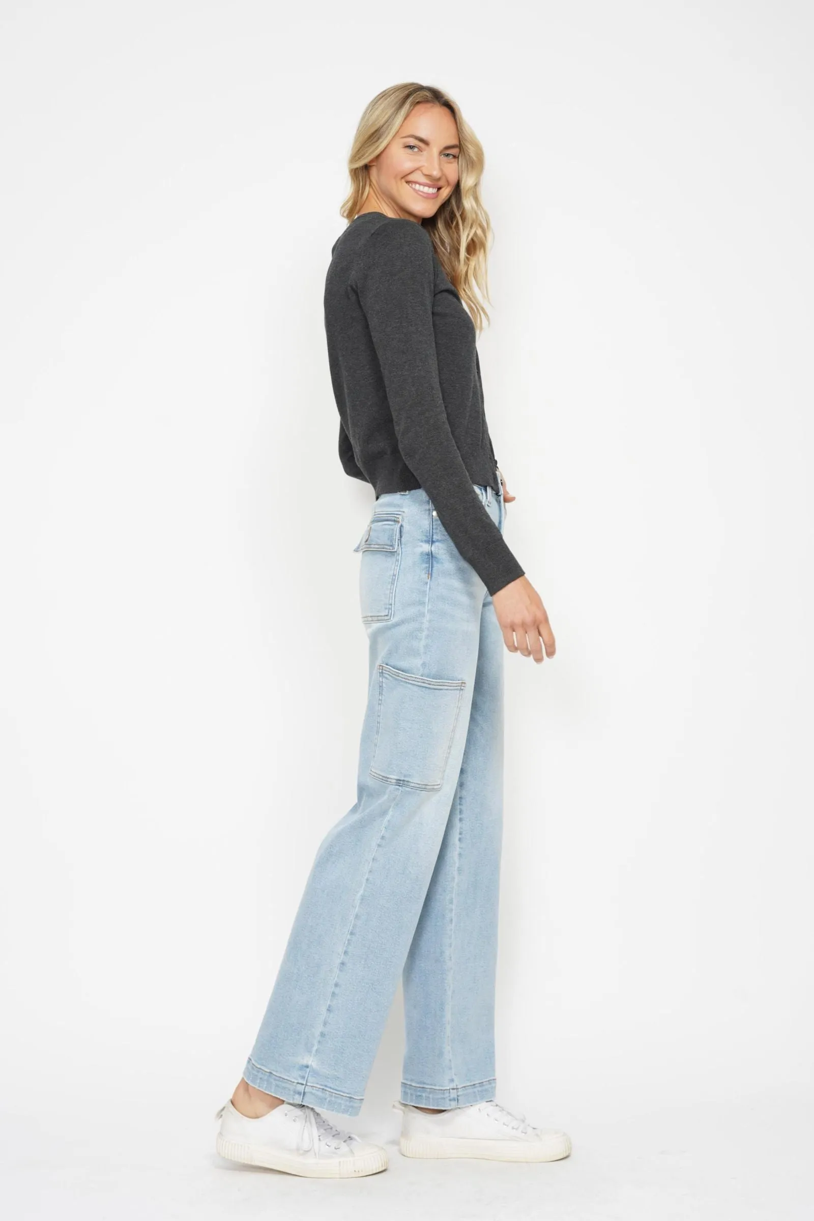 Judy Blue Reg/Plus High Waist Cargo Wide Leg Jeans