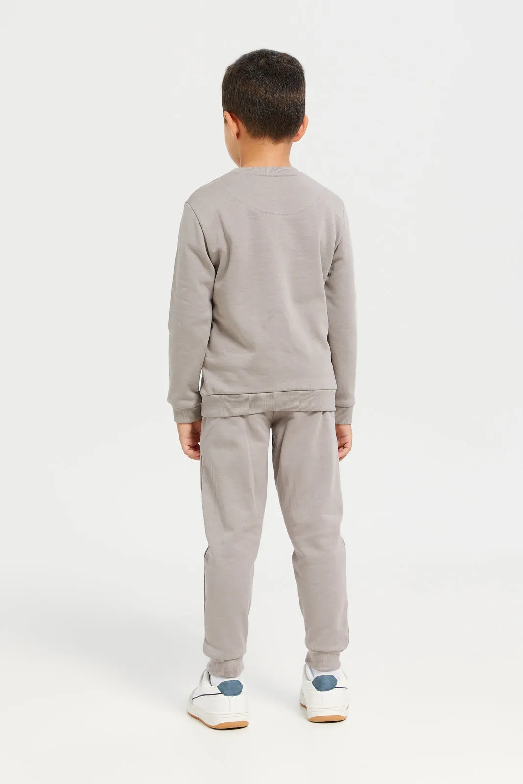 Junior Boys Ivory Crew Neck Basic Jog Set