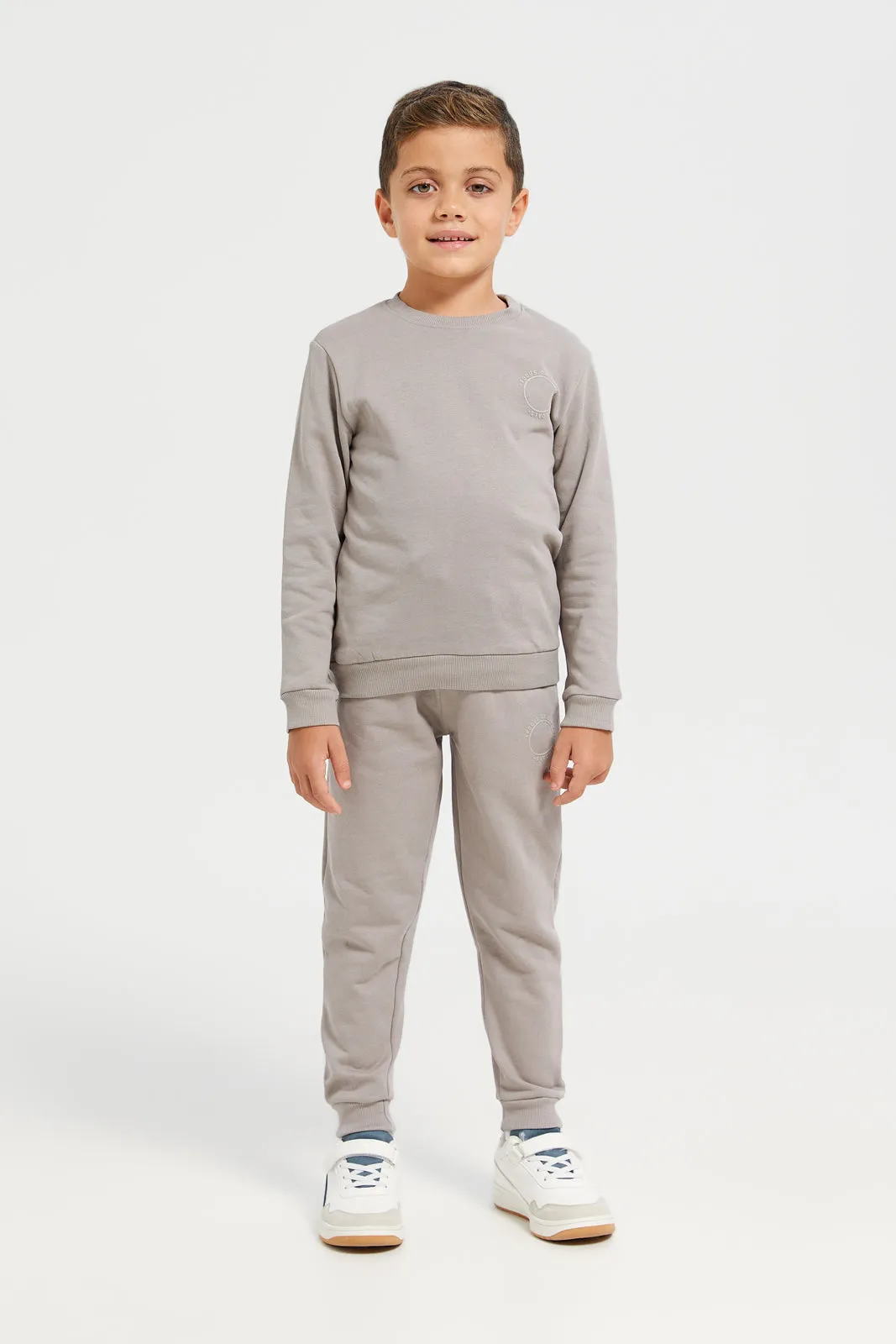 Junior Boys Ivory Crew Neck Basic Jog Set