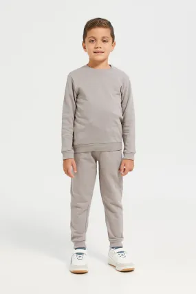 Junior Boys Ivory Crew Neck Basic Jog Set