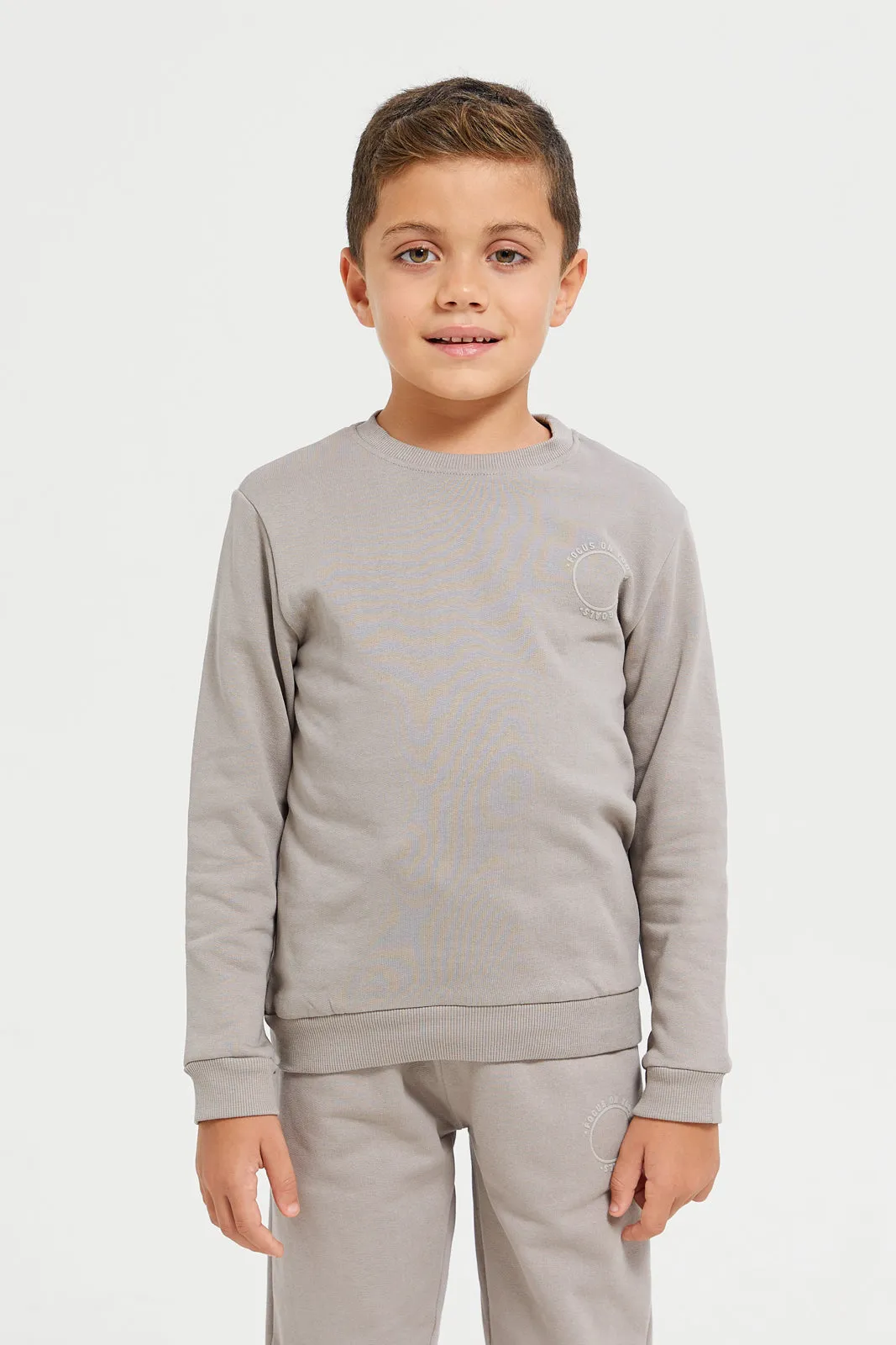 Junior Boys Ivory Crew Neck Basic Jog Set