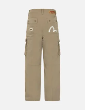 Kamon and Seagull Embroidery Loose Fit Cargo Pants