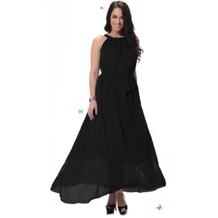 Ketty More Women Sleeveless A-Line Chiffon Plus Size Black-KMWD280