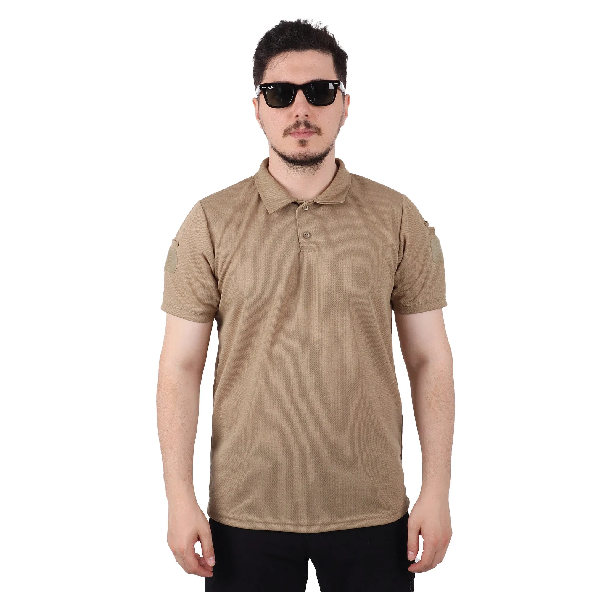 Khaki Tactical Collared T-Shirt with Veil Area