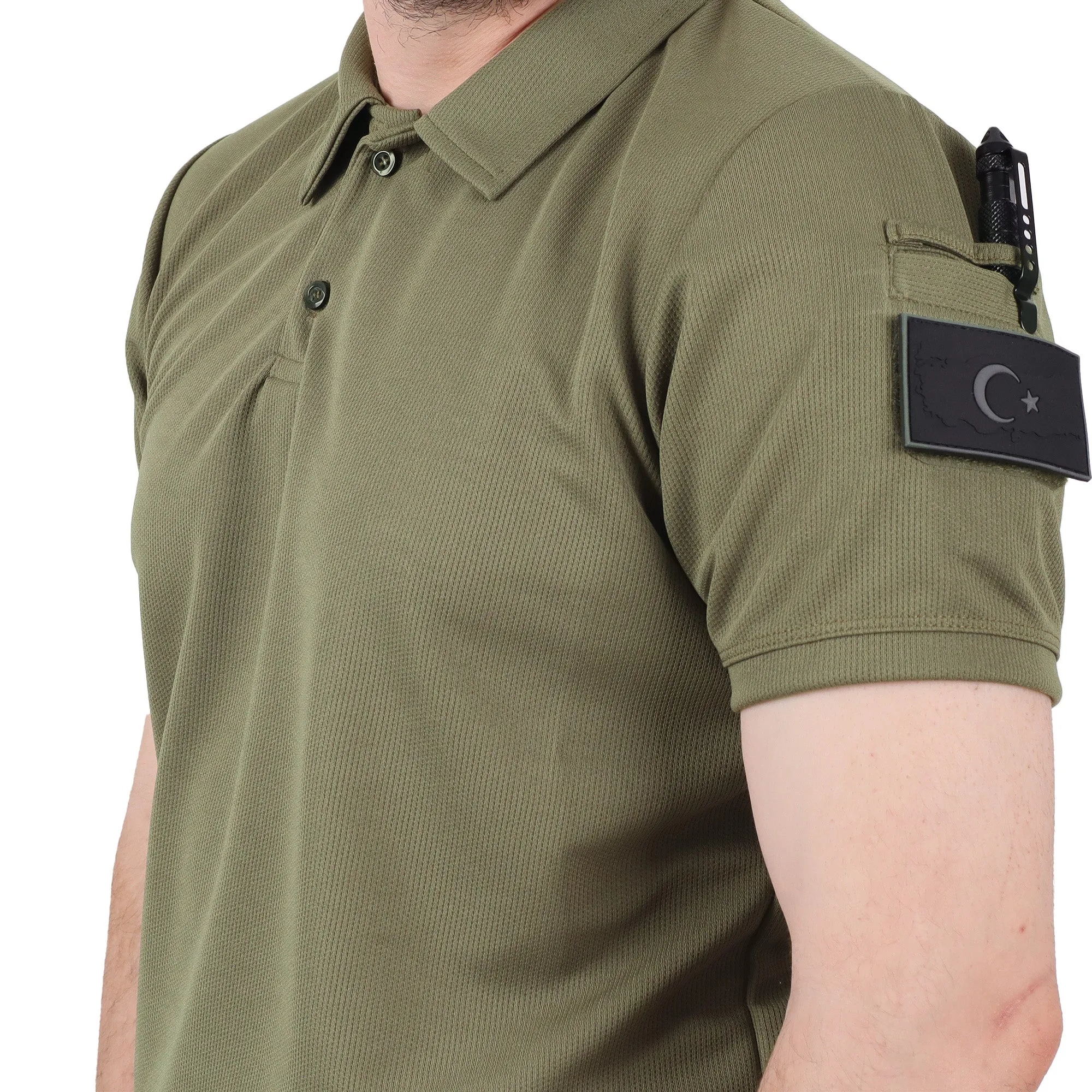 Khaki Tactical Collared T-Shirt with Veil Area