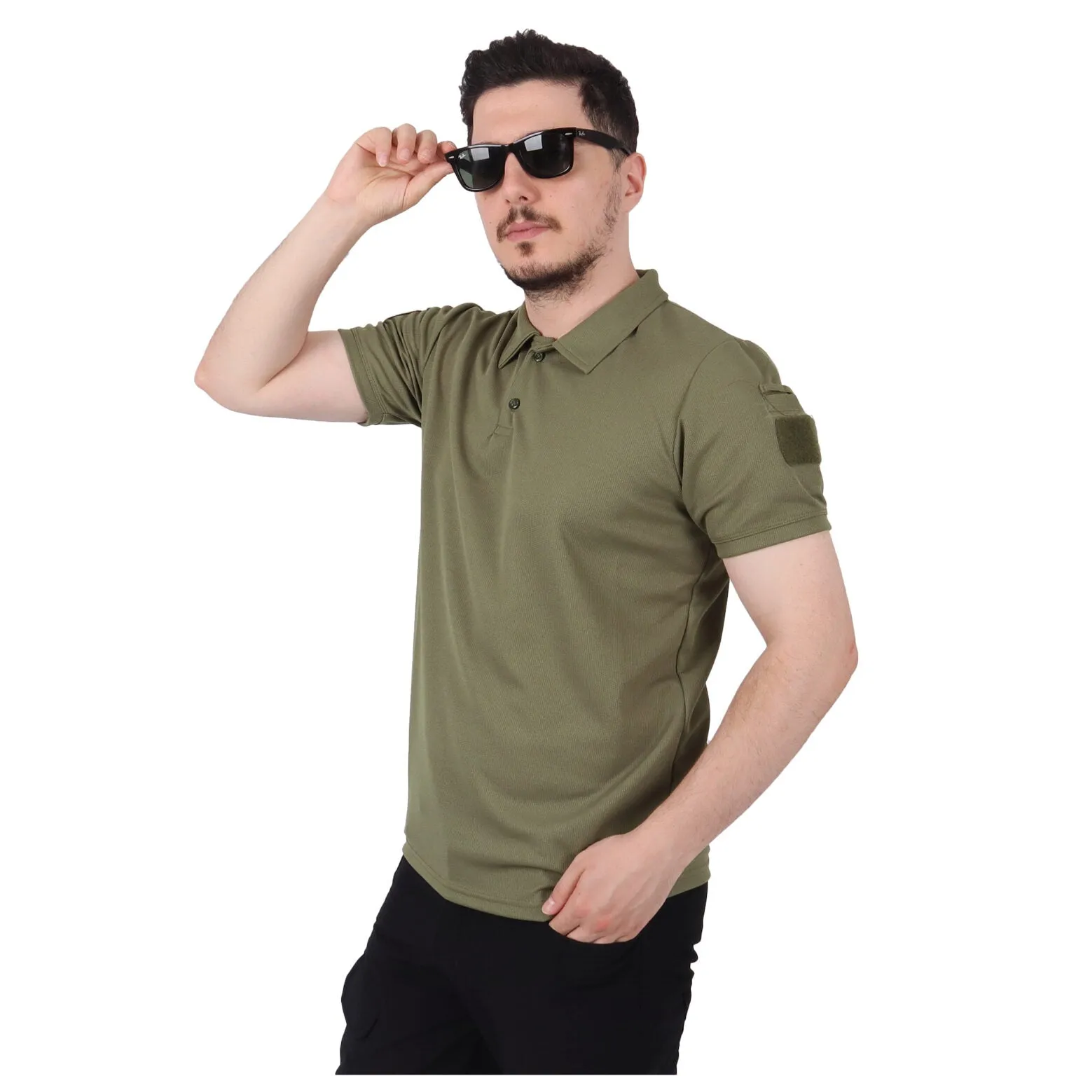 Khaki Tactical Collared T-Shirt with Veil Area