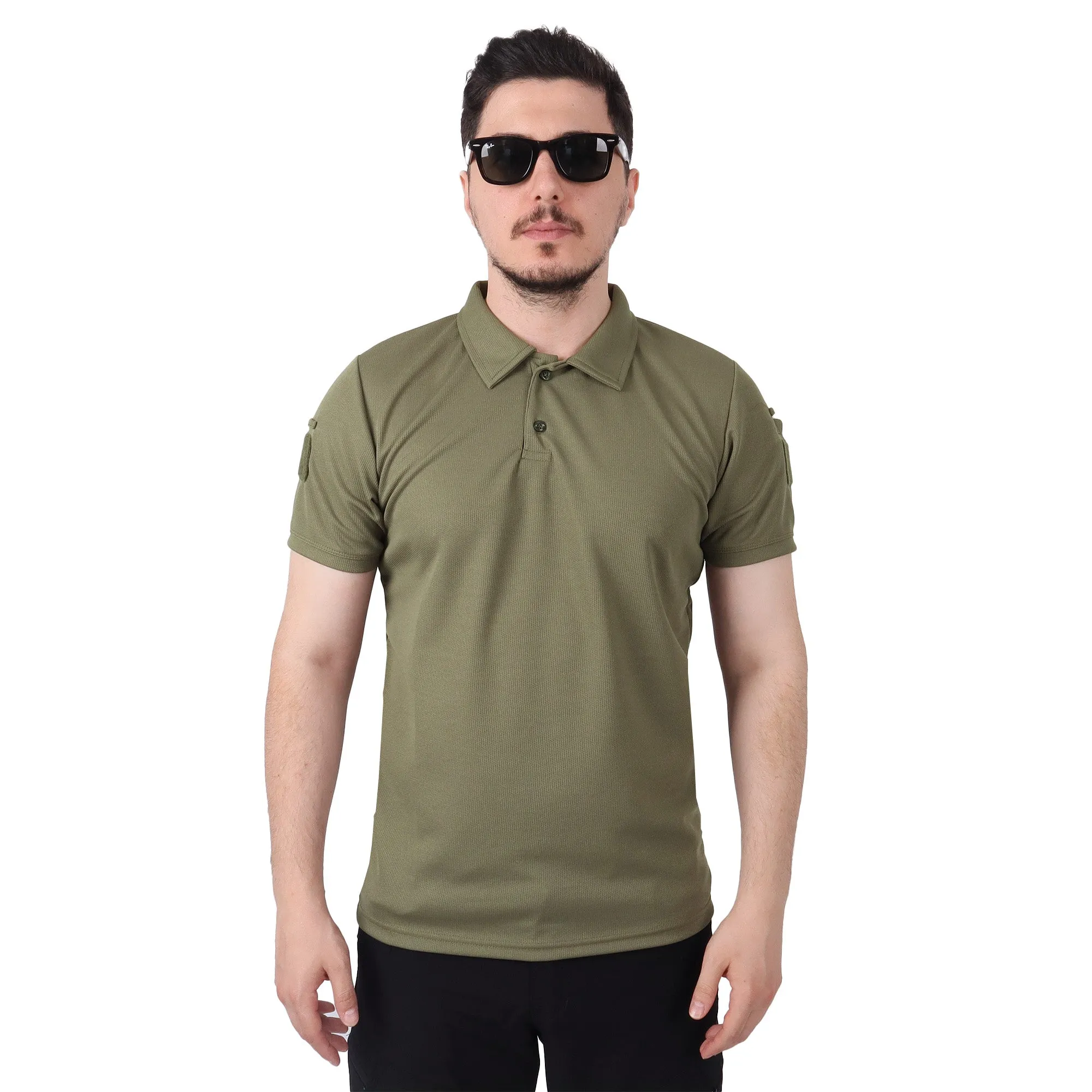 Khaki Tactical Collared T-Shirt with Veil Area