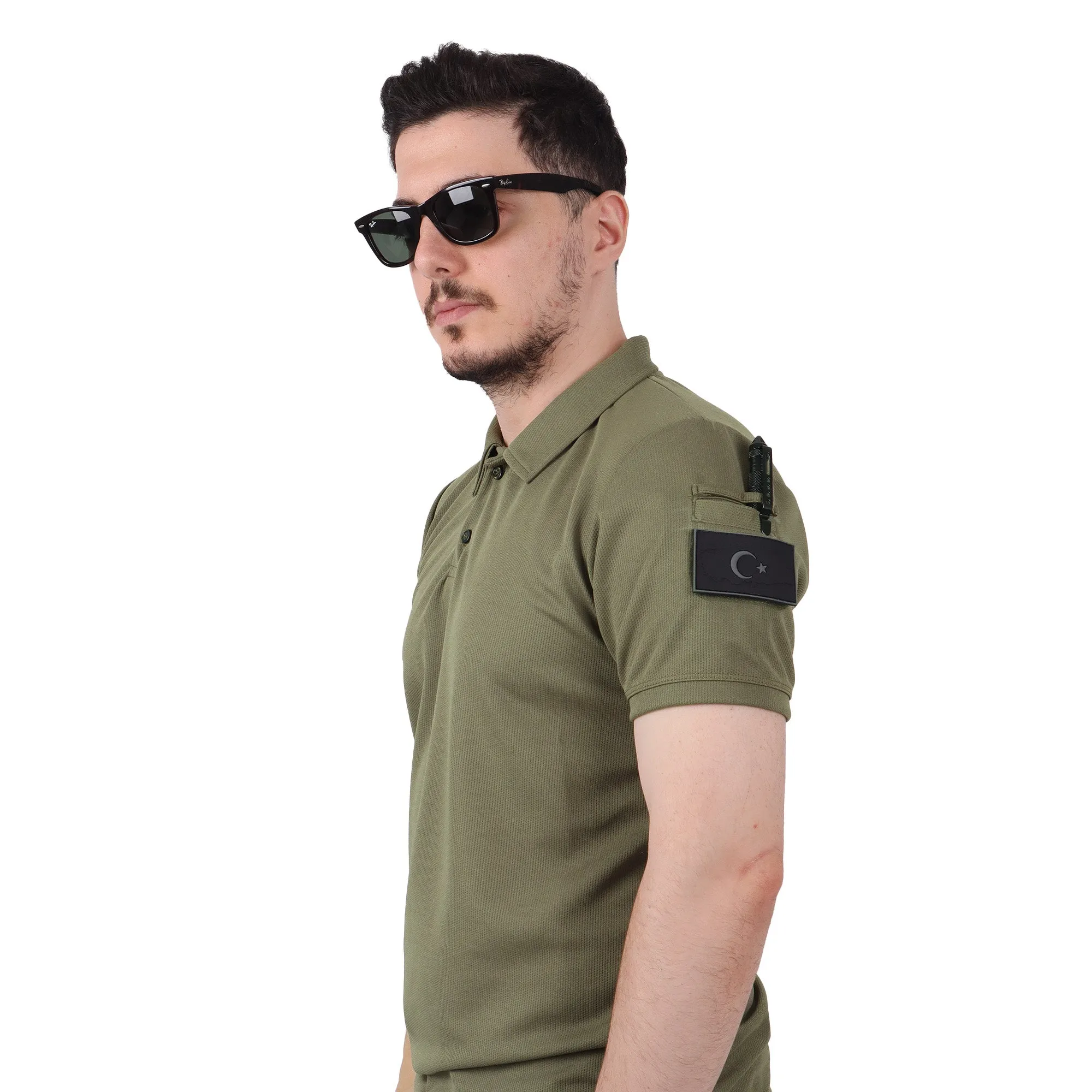 Khaki Tactical Collared T-Shirt with Veil Area