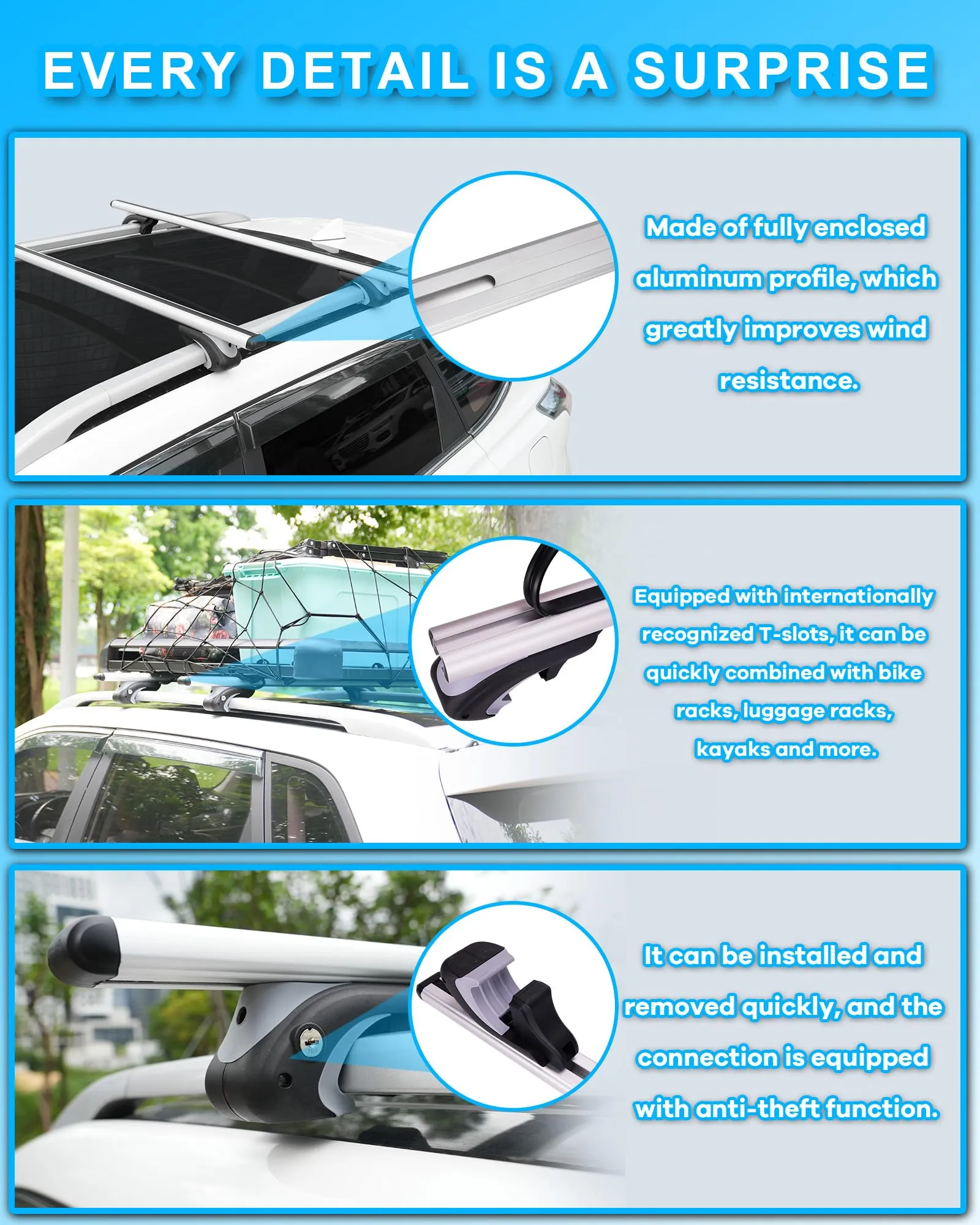 Komsepor Car Roof Rack Cross Bars 55” Thick Aluminum Crossbars.