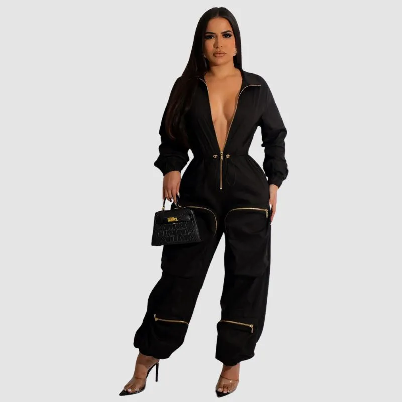 Lapel Patch Pocket Cargo Jumpsuits