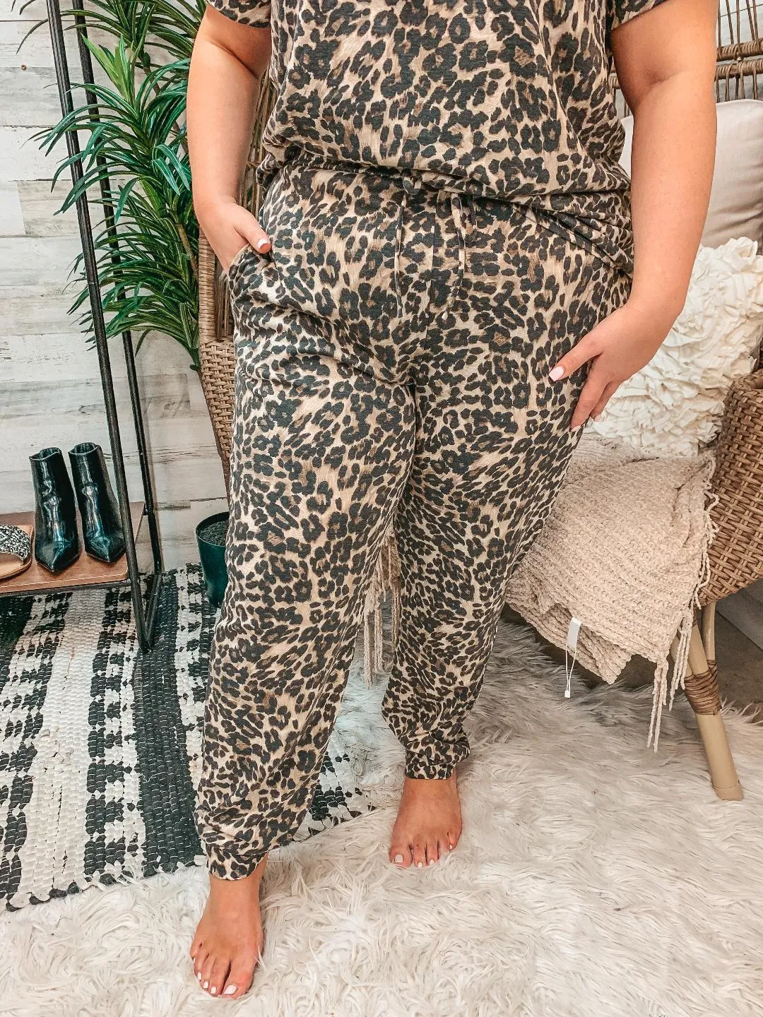 Last Chance Size Small | Totally Rad Drawstring French Terry Knit Joggers in Leopard