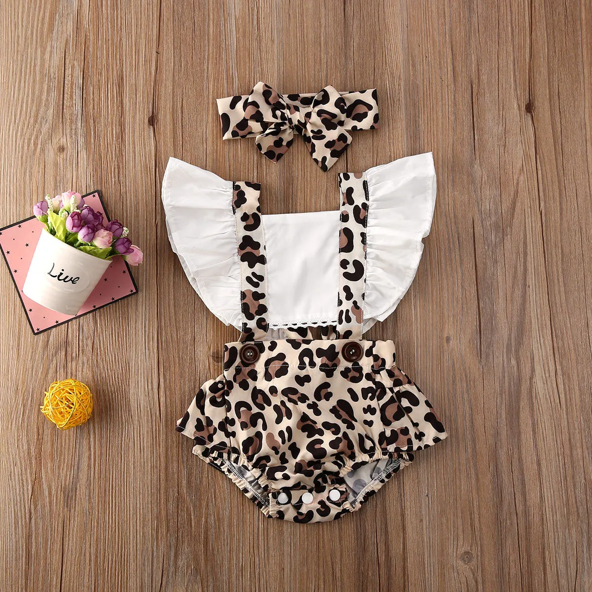 LEOPARD Overall Romper with Headband