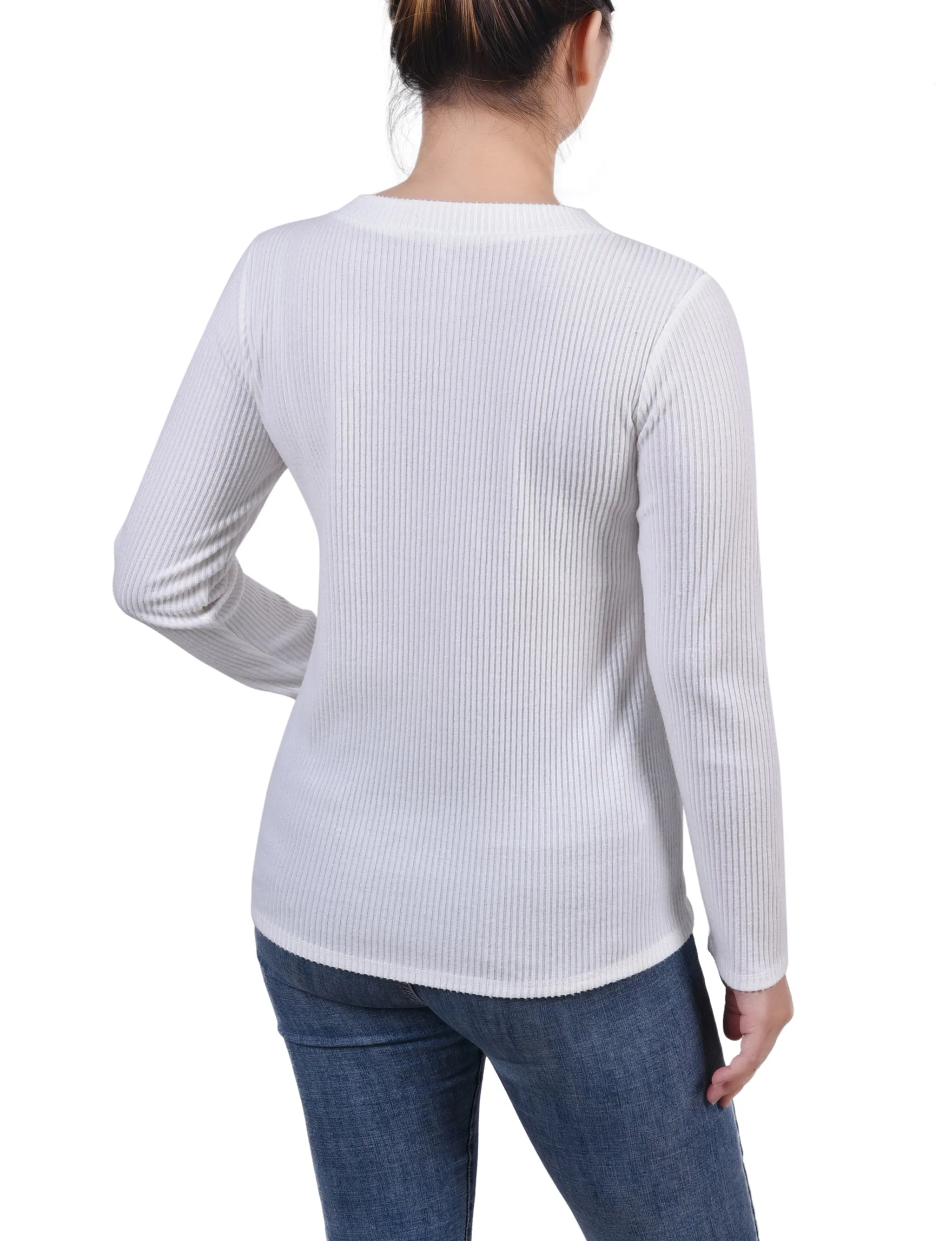 Long Sleeve Ribbed Button Detail Top