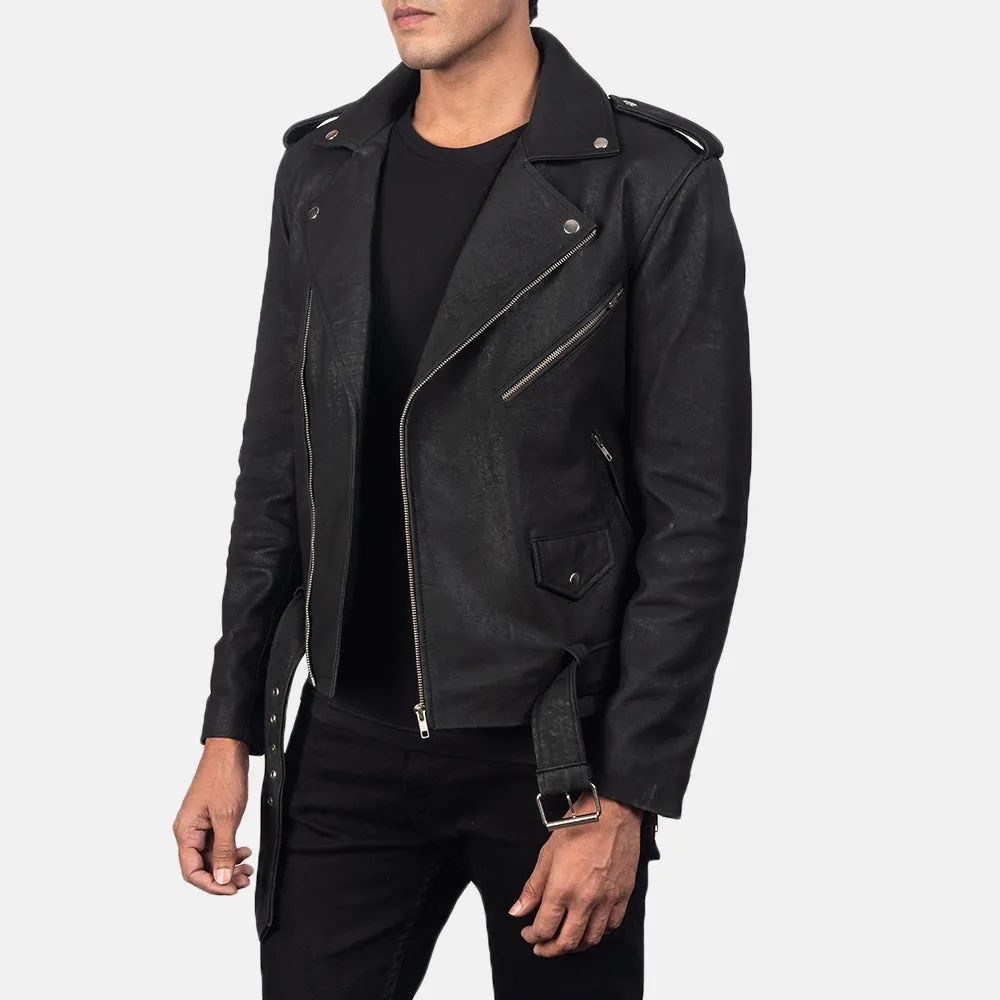 Marshal Distressed Black Leather Biker Jacket