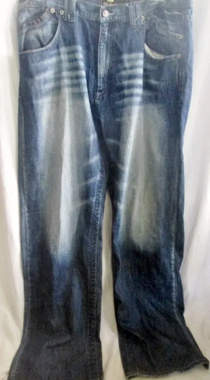 Mens AKADEMIKS NATIVE TRIBAL EMBROIDERED JEANS PANTS 40X35 SPIKE BLUE