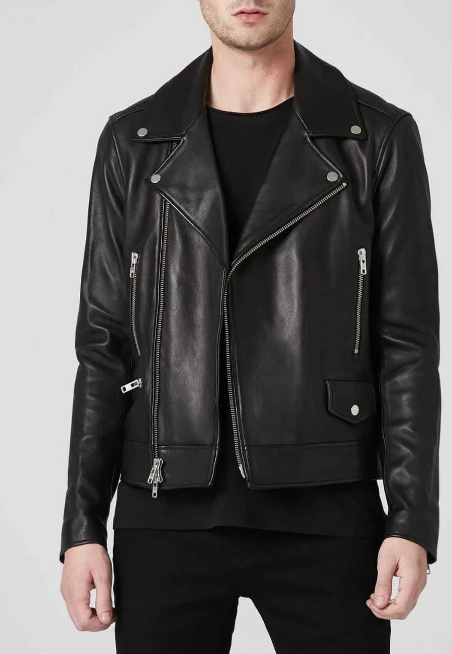 Men’s Black Genuine Leather Biker Jacket