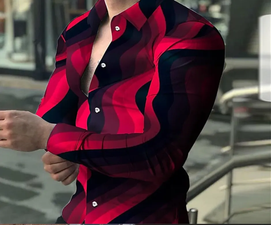 Men's Long Sleeve Shirt - New Men's Fashion 3D Print Button Long Sleeve Shirt