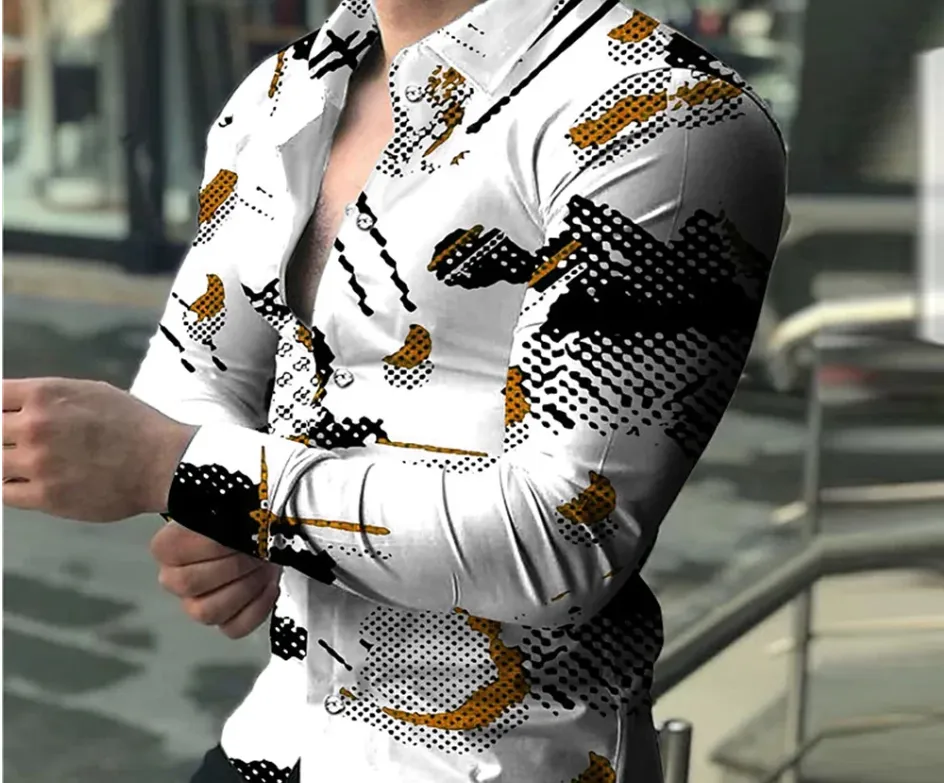 Men's Long Sleeve Shirt - New Men's Fashion 3D Print Button Long Sleeve Shirt