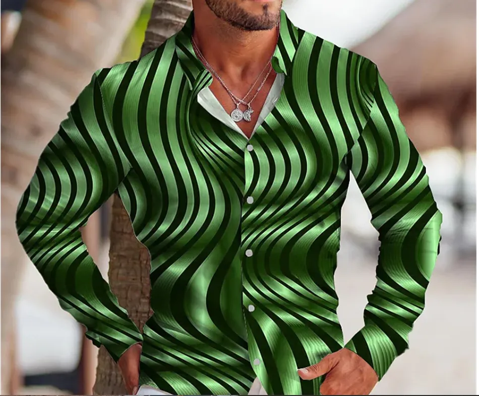 Men's Long Sleeve Shirt - New Men's Fashion 3D Print Button Long Sleeve Shirt