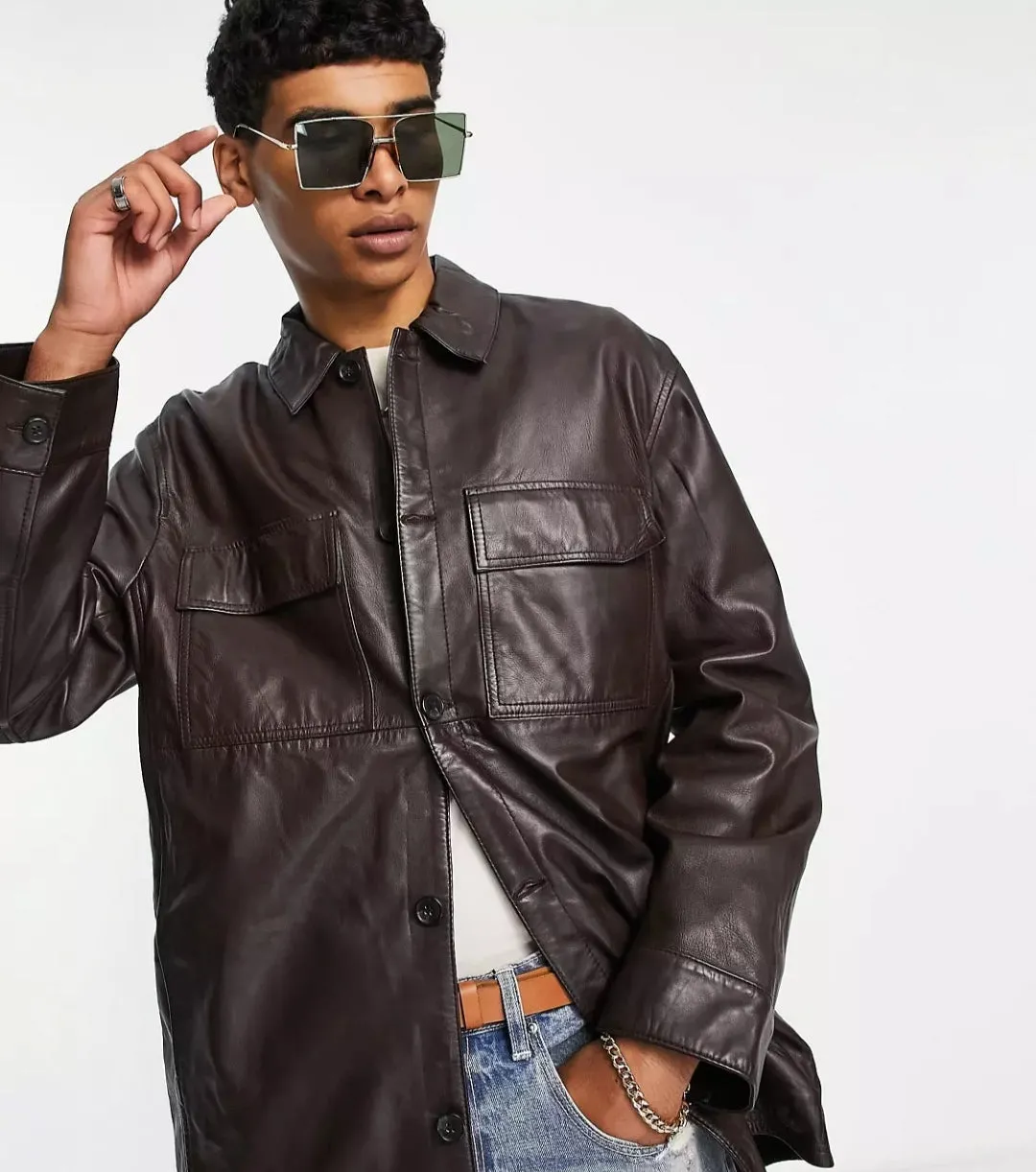 Men’s Oversized Black SheepSkin Leather Shirt