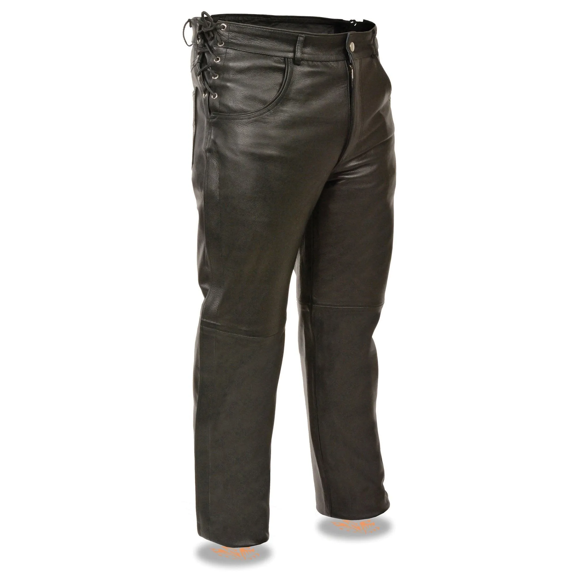 Milwaukee Leather SH1987 Men's Black Leather Deep Pocket Motorcycle Over Pants with Side Laces