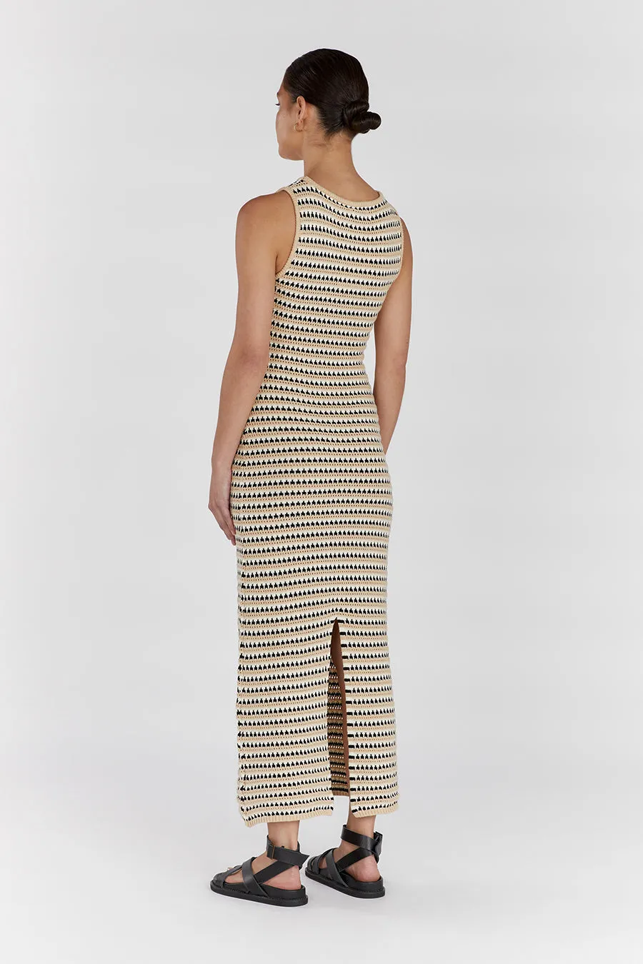 MIMI STRIPED CROCHET BOAT NECK DRESS