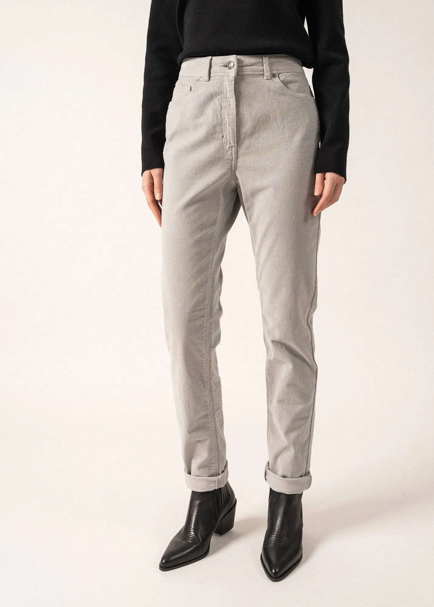 Mimosa pants - high waist, in striped velvet (GRIS CLAIR)