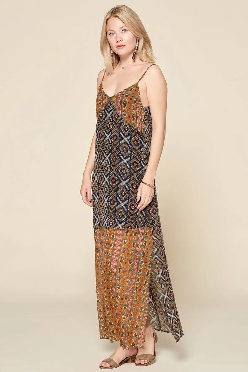 Mixed Printed Chiffon Maxi Slip Dress