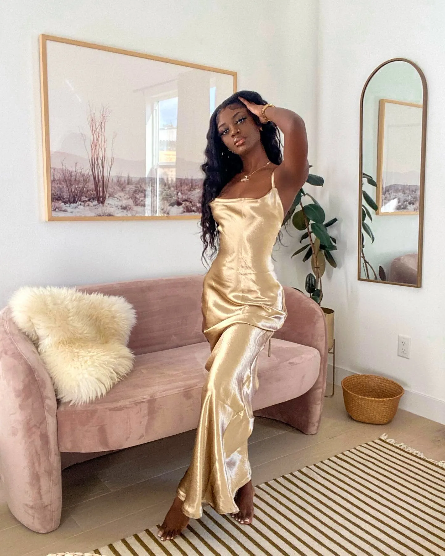 Naomi Satin Dress- Gold