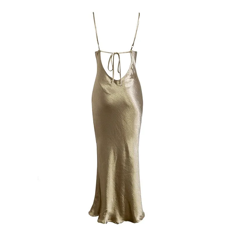 Naomi Satin Dress- Gold