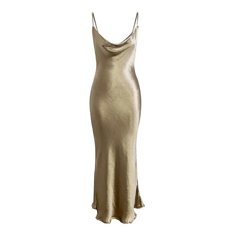 Naomi Satin Dress- Gold