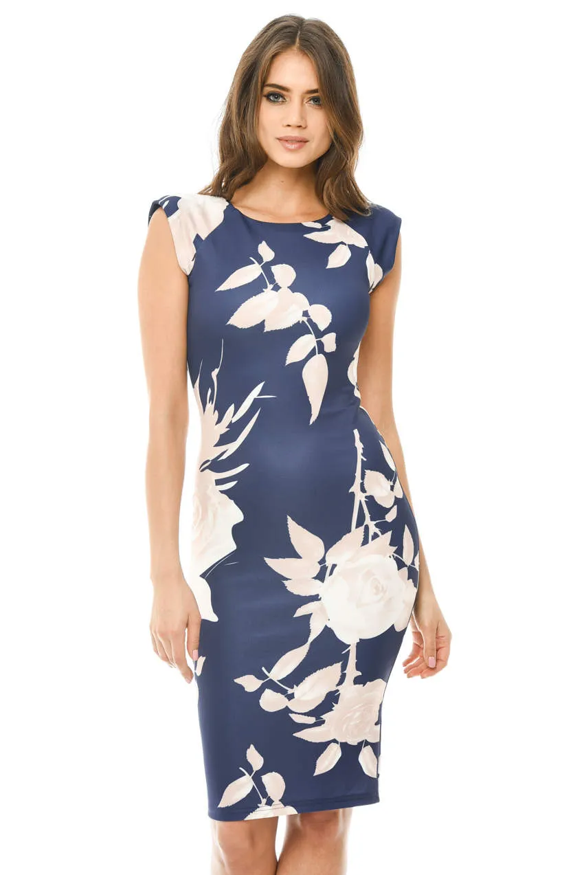 Navy Printed Midi Dress