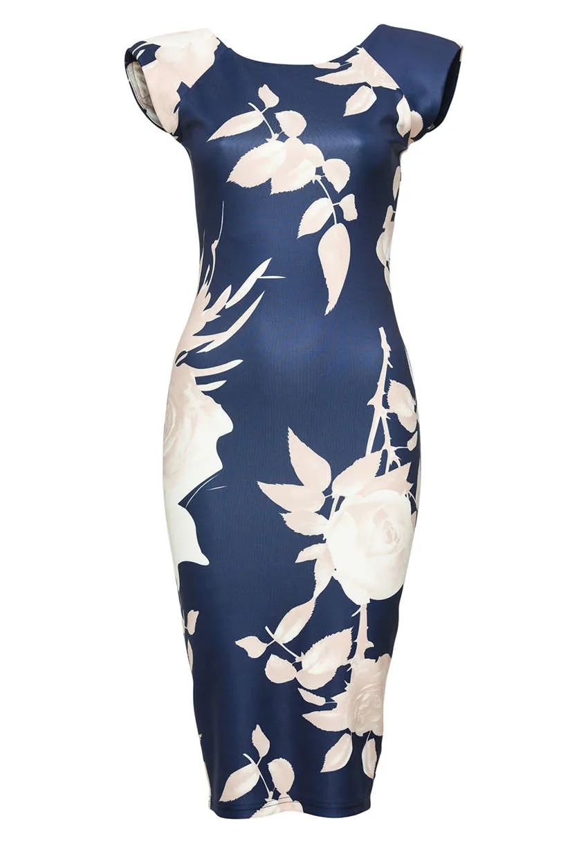 Navy Printed Midi Dress