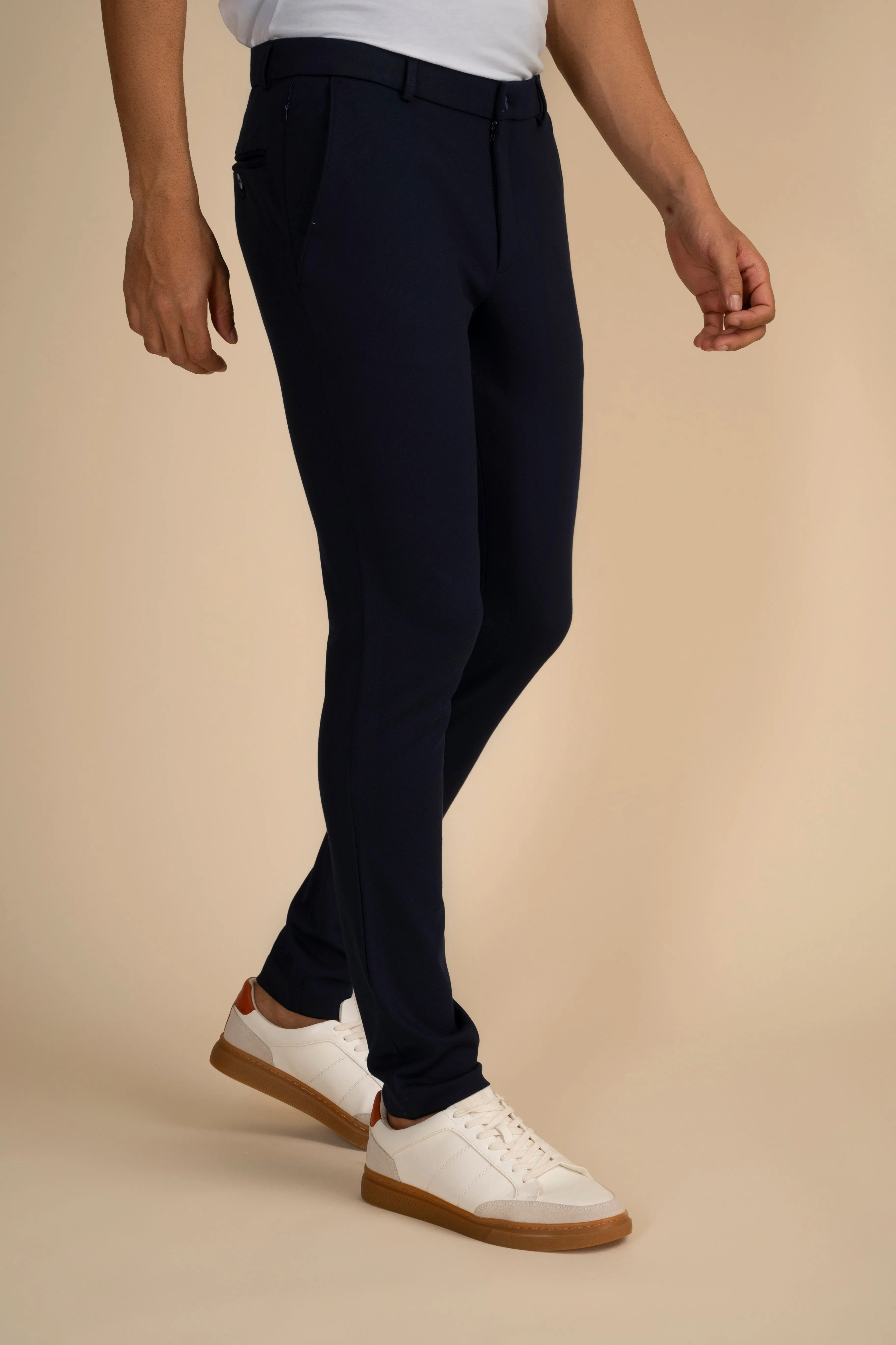 Navy Zipper Pants - 4 way Jet-Setter