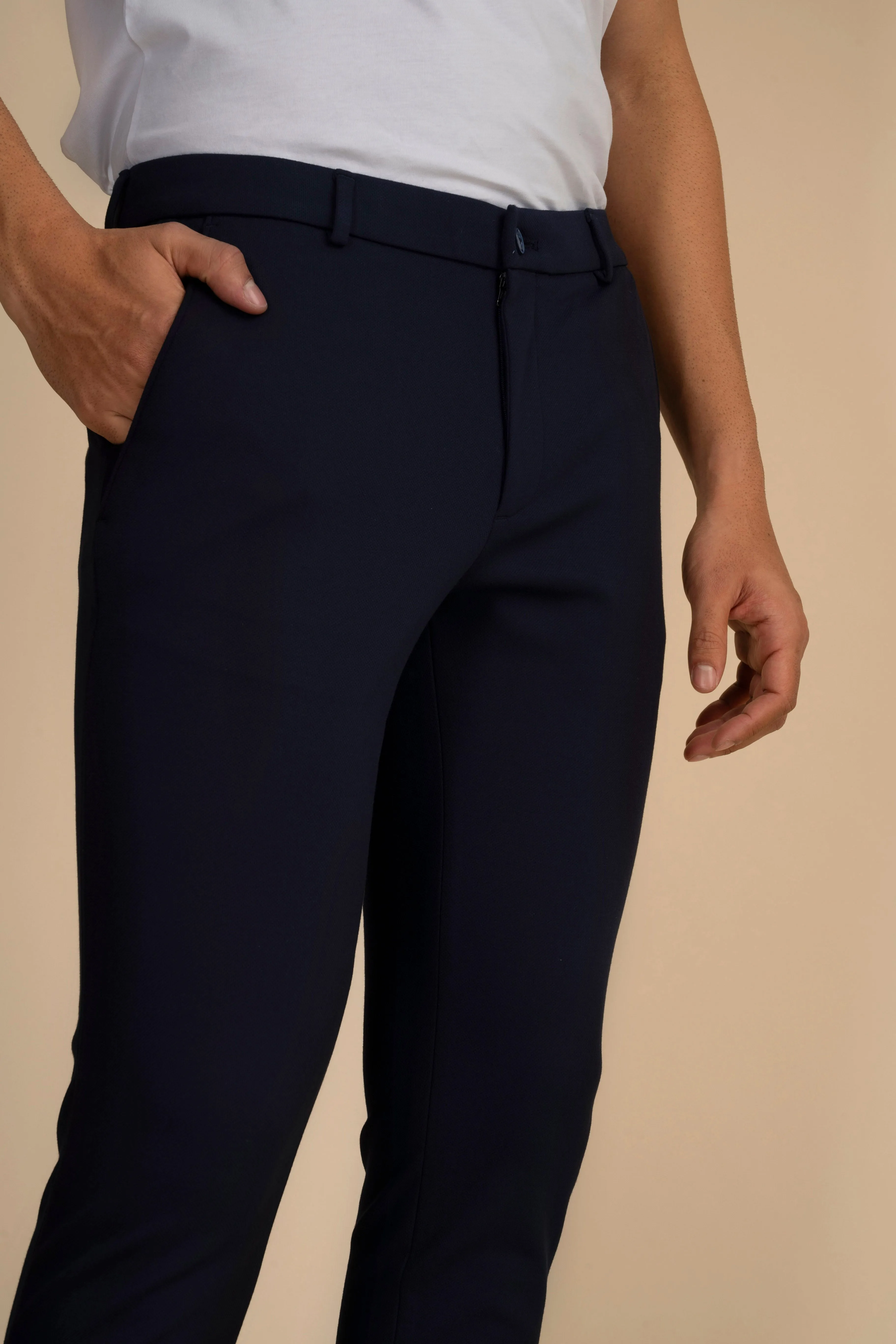 Navy Zipper Pants - 4 way Jet-Setter