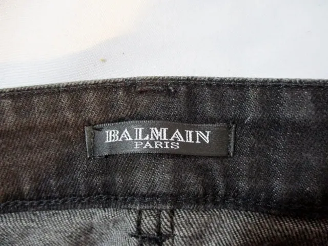 NEW BALMAIN PARIS DENIM RHINESTONE Jean Pant 38 6 BLACK CHARCOAL