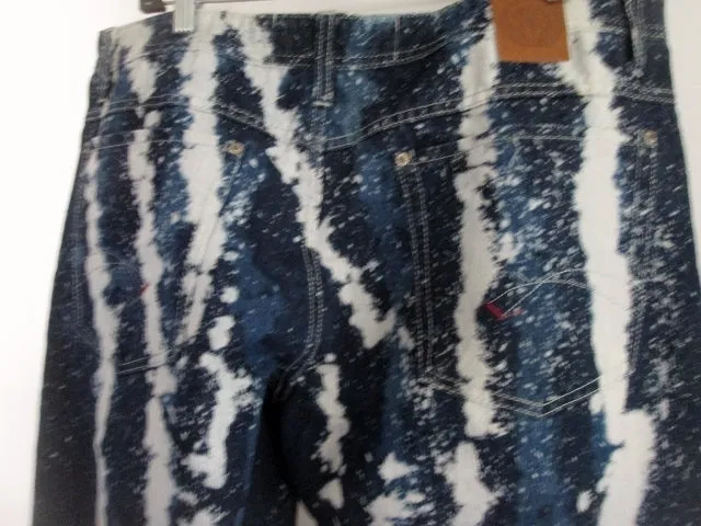 NEW Mens BORN FLY ANYTIME Splatter ACID Bleach PUNK JEANS Denim PANT BLUE 38 X36