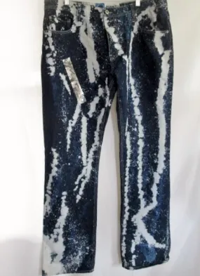 NEW Mens BORN FLY ANYTIME Splatter ACID Bleach PUNK JEANS Denim PANT BLUE 38 X36