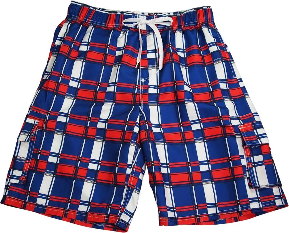 New Norty Mens Cargo Striped & Plaid Boardshort Swim Trunks - Sizes S - XL, 39955