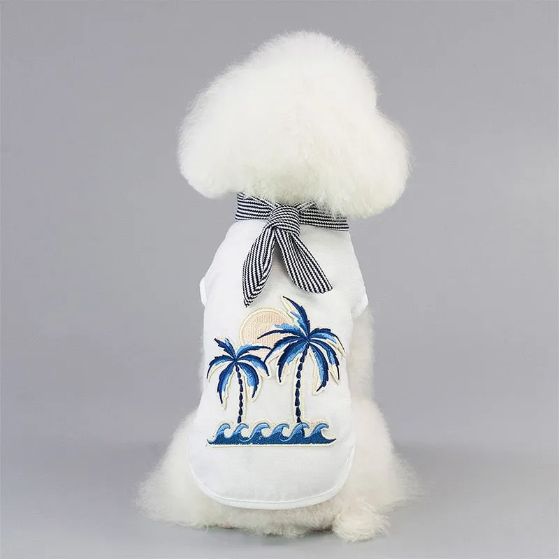 Ocean View Design With Stripe Scarf Small Dog Shirt